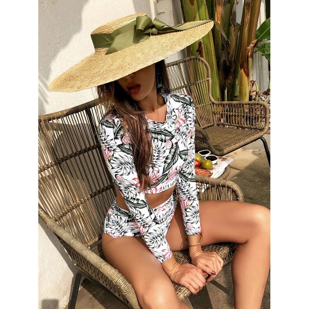 Maillot de bain de surf pour femme Bikini manches longues Maillot de bain imprimé tigre Push Up Maillot de bain d'été deux pièces Rash Guard de surf Bikini manches longues Ensemble maillot de bain