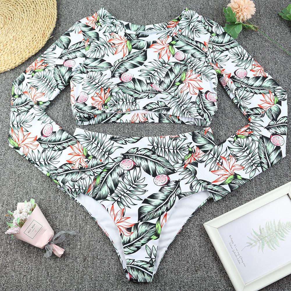 Maillot de bain de surf pour femme Bikini manches longues Maillot de bain imprimé tigre Push Up Maillot de bain d'été deux pièces Rash Guard de surf Bikini manches longues Ensemble maillot de bain