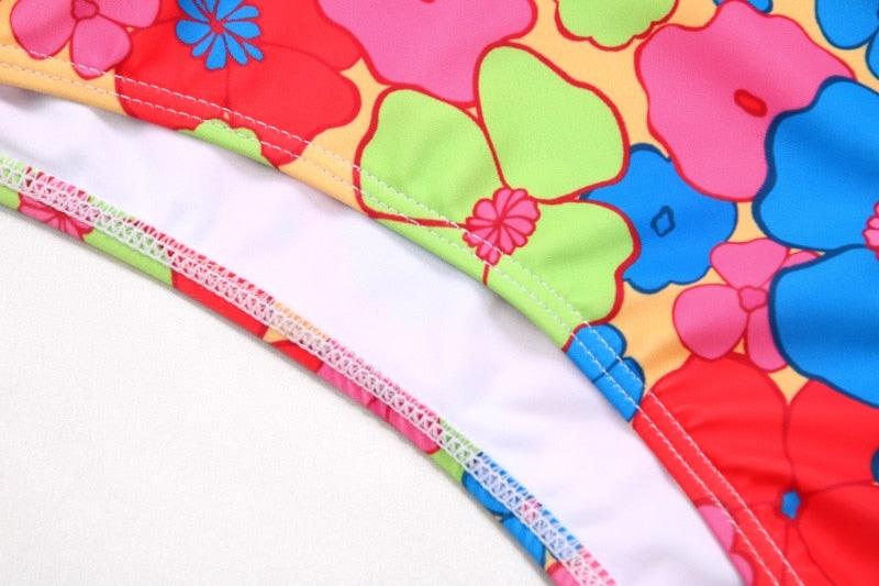 Maillot de Bain Bikini Floral String Maillot de Bain Femme Taille Haute Bikini Set Vêtement de Plage Femme Maillot de Bain Imprimé Floral Nœud String Bikini Triangle Attache Côtés Coupe Haute Bikini Effronté