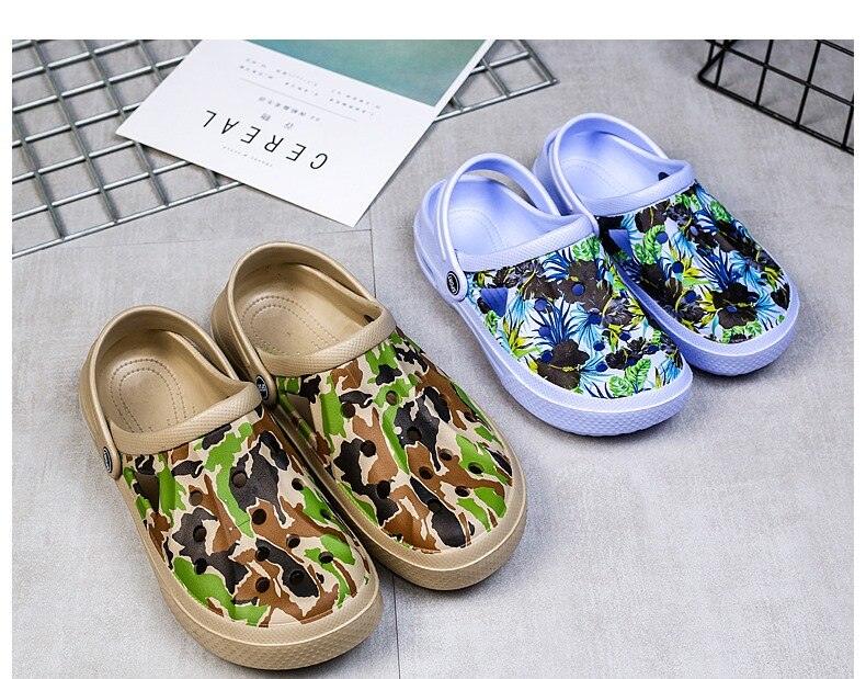Sandales Homme Femme Chaussures à Trous Sabots en Caoutchouc Chaussures de Jardin pour Couple Imprimé Couleur Coussin d'Air Sandales de Plage Sabots de Jardin Unisexe Légers à Enfiler Sandales de Plage Homme Femme Chaussures Aquatiques