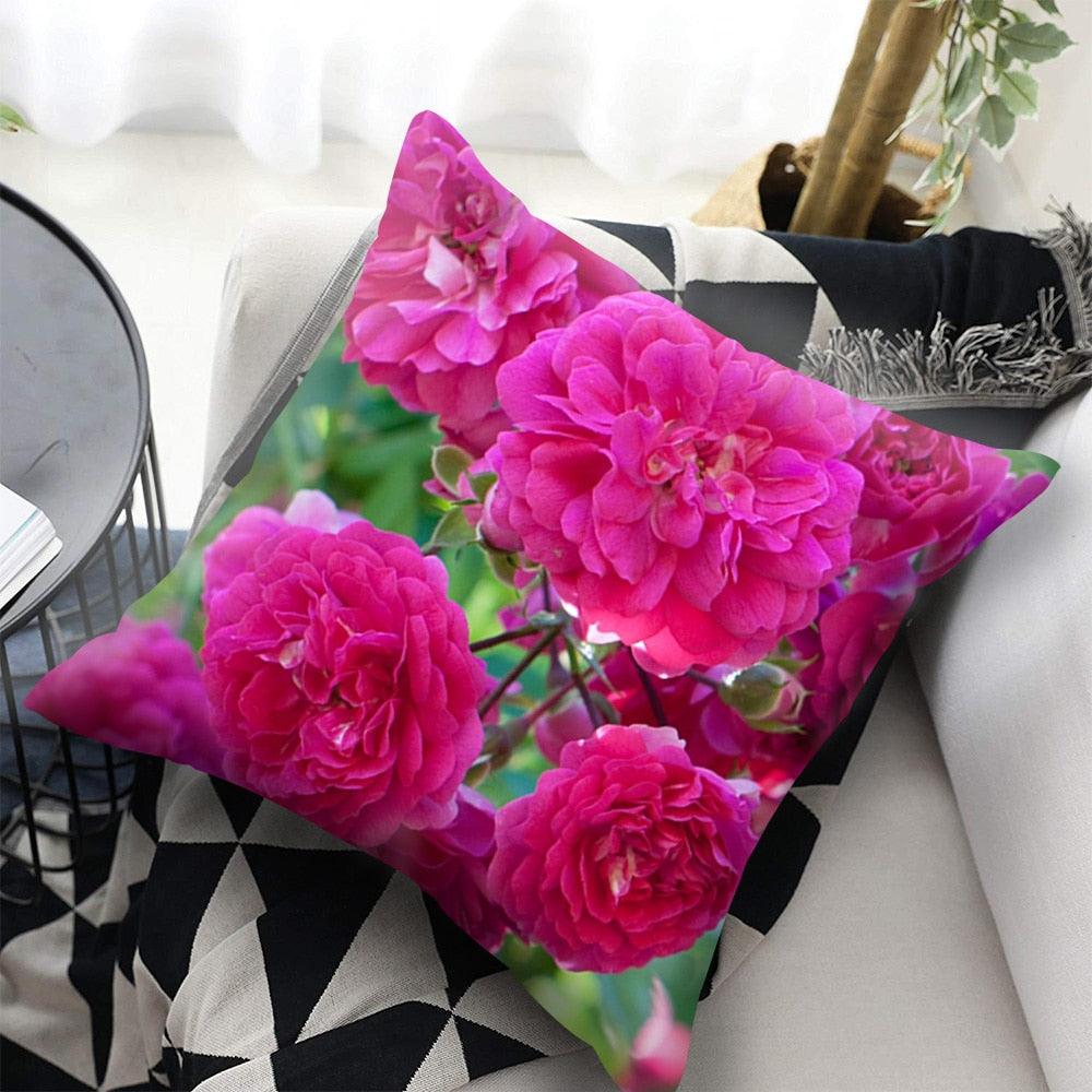 Housse de coussin de fleurs rouge vif, housse de coussin décorative de mode pour la maison, coussin de fleurs de pavot rouges, oranges, roses, housse de coussin super douce en peluche courte 45x45CM pour le salon et la maison.