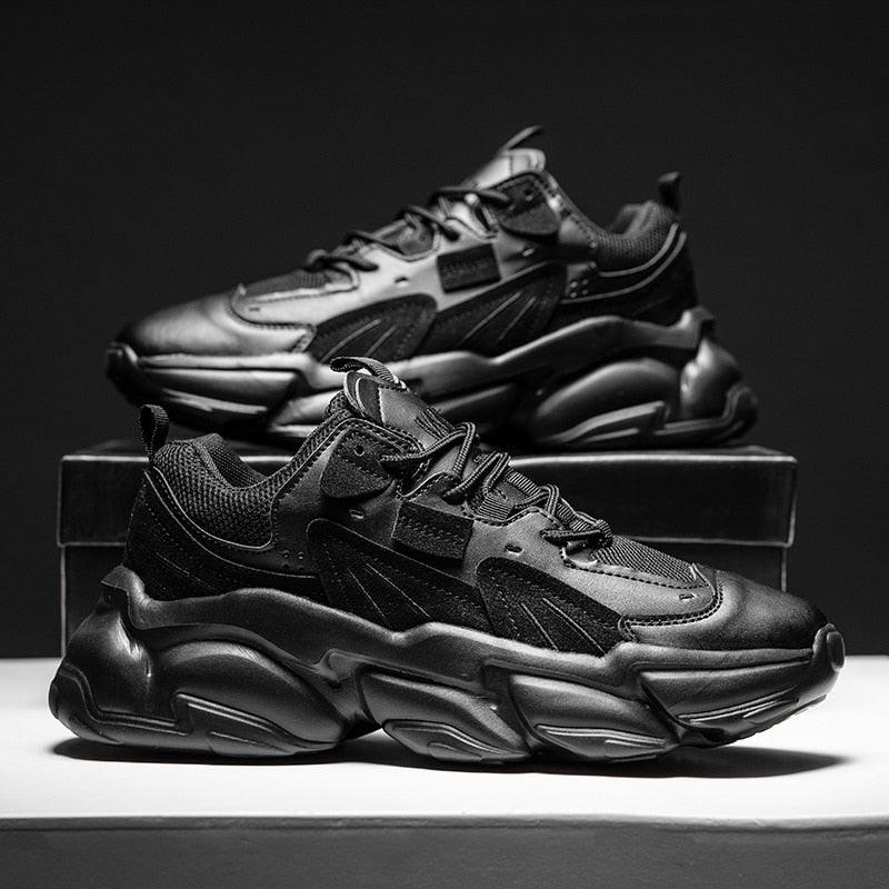 Chaussures de sport blanches pour hommes, tendance décontractée confortable, baskets épaisses noires pour hommes, design été blanc, baskets de tennis de course en plein air, mode sport, baskets décontractées confortables pour hommes.