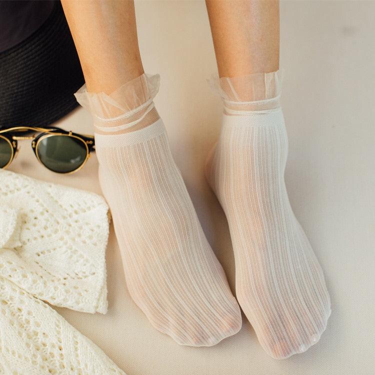 1 paire de chaussettes pour femme, printemps, nouvelle mode, chaussettes unies pour femme, douces, mignonnes, longues, en maille fine, en coton de haute qualité, invisibles pour femme
