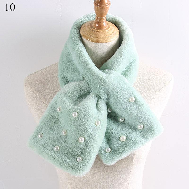Nouvelle Écharpe Chaude Épaisse Couleur Unie Hiver Col Doux Fausse Fourrure de Lapin Cache-cou Peluche Chaud Écharpes Croisées Foulard Châle Uni avec Perles Élégant Pour Femmes