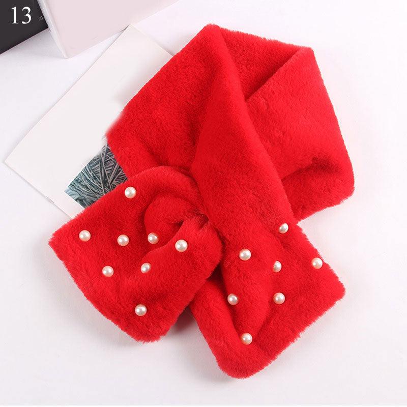 Nouvelle Écharpe Chaude Épaisse Couleur Unie Hiver Col Doux Fausse Fourrure de Lapin Cache-cou Peluche Chaud Écharpes Croisées Foulard Châle Uni avec Perles Élégant Pour Femmes
