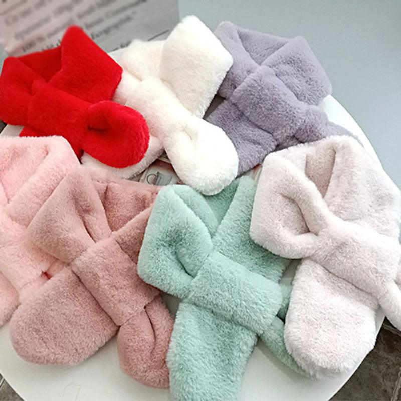 Nouvelle Écharpe Chaude Épaisse Couleur Unie Hiver Col Doux Fausse Fourrure de Lapin Cache-cou Peluche Chaud Écharpes Croisées Foulard Châle Uni avec Perles Élégant Pour Femmes