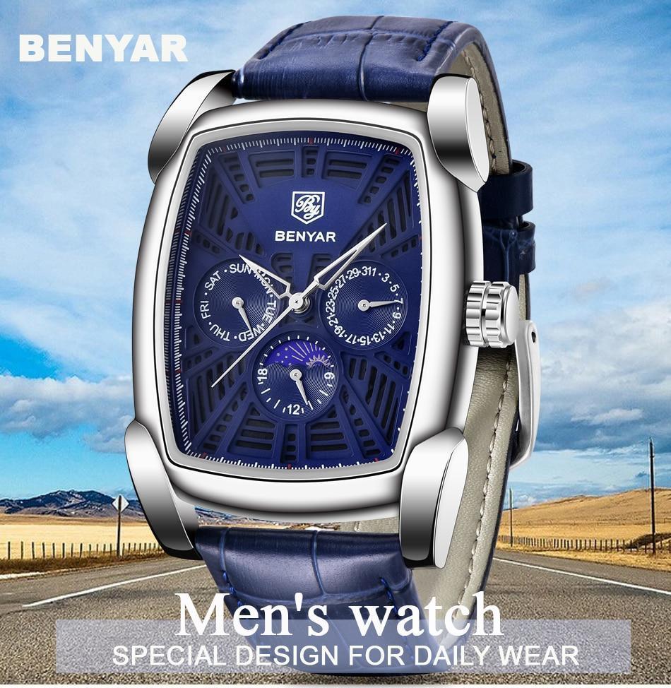 Montre carrée de luxe pour homme, analogique, étanche, à quartz, sport, bracelet en cuir élégant, design business pour homme