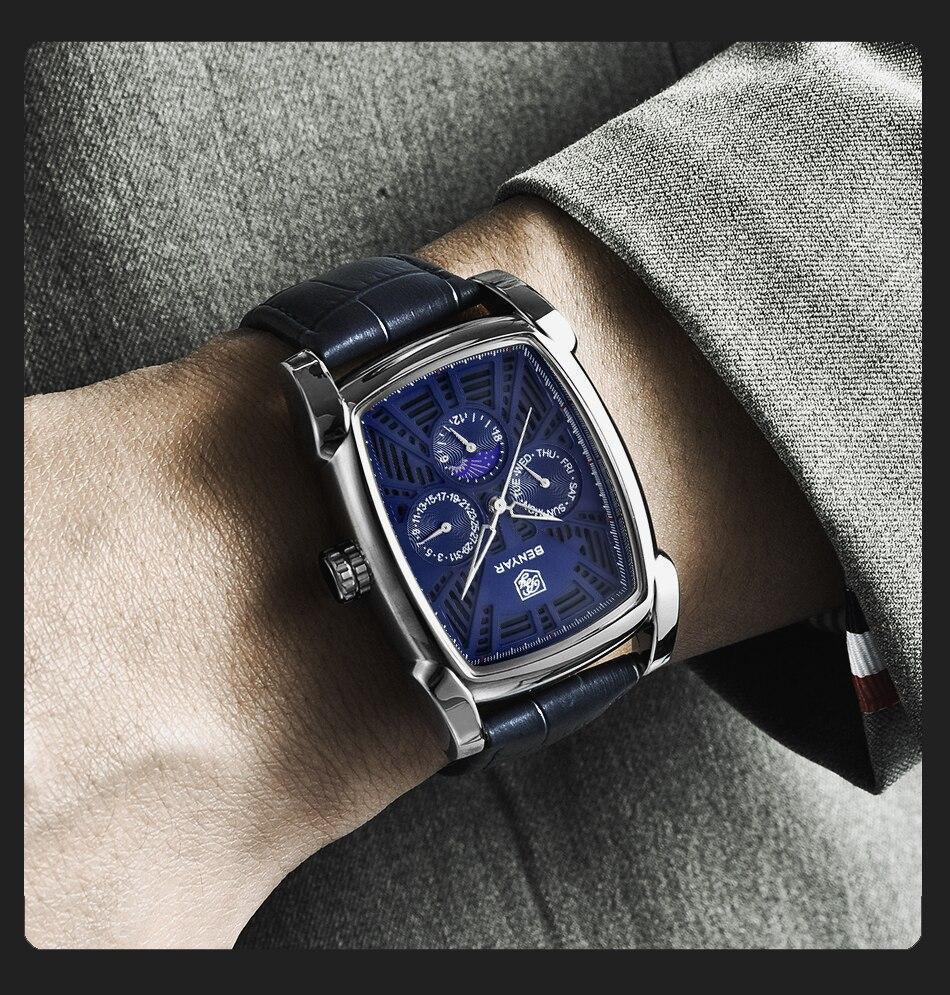 Montre carrée de luxe pour homme, analogique, étanche, à quartz, sport, bracelet en cuir élégant, design business pour homme