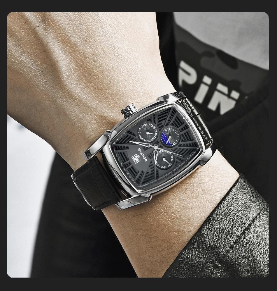 Montre carrée de luxe pour homme, analogique, étanche, à quartz, sport, bracelet en cuir élégant, design business pour homme