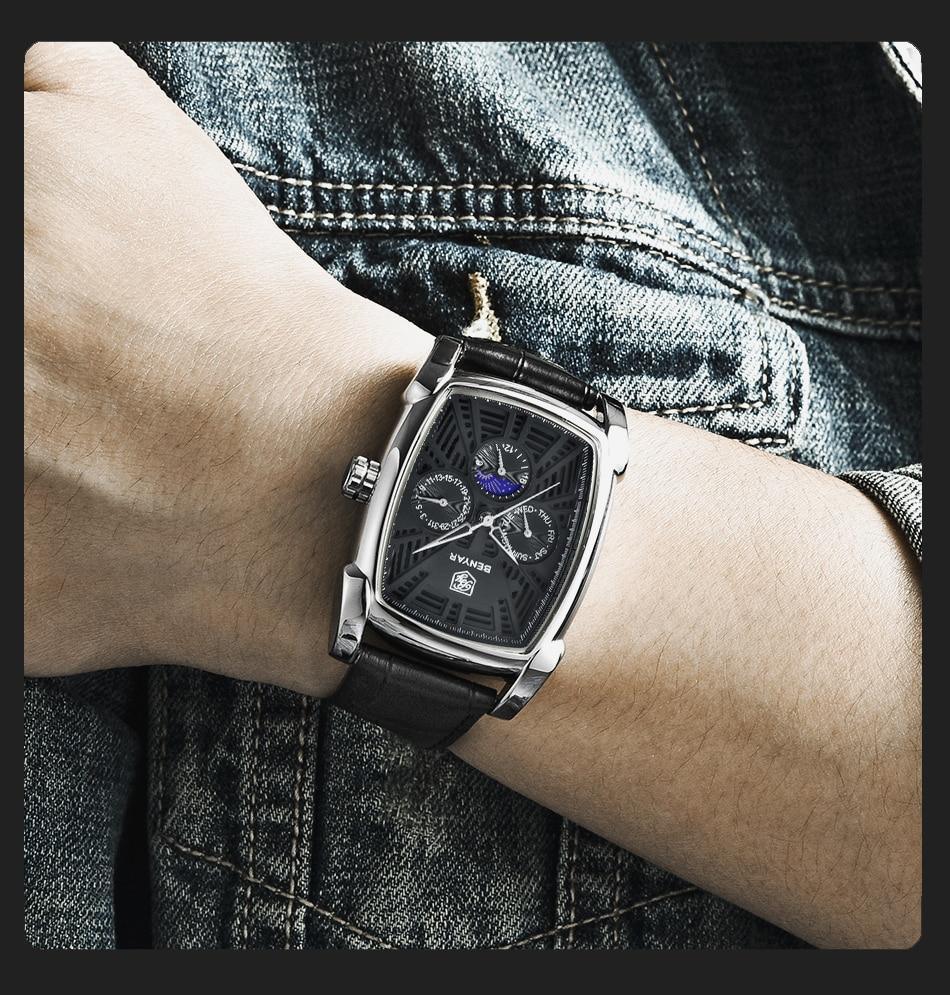 Montre carrée de luxe pour homme, analogique, étanche, à quartz, sport, bracelet en cuir élégant, design business pour homme