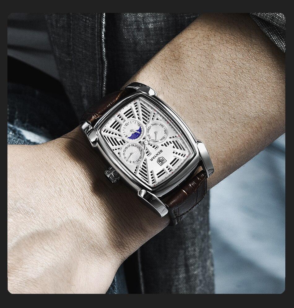 Montre carrée de luxe pour homme, analogique, étanche, à quartz, sport, bracelet en cuir élégant, design business pour homme