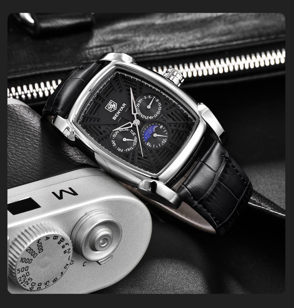 Montre carrée de luxe pour homme, analogique, étanche, à quartz, sport, bracelet en cuir élégant, design business pour homme
