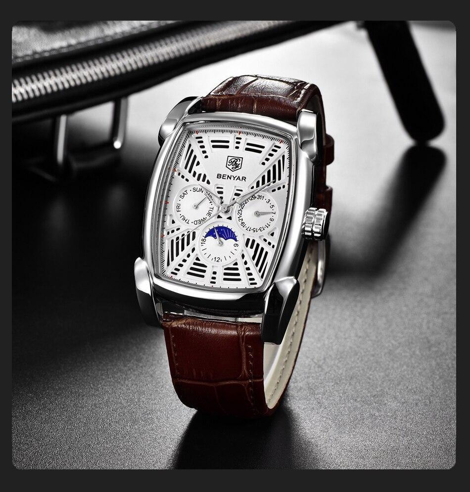 Montre carrée de luxe pour homme, analogique, étanche, à quartz, sport, bracelet en cuir élégant, design business pour homme