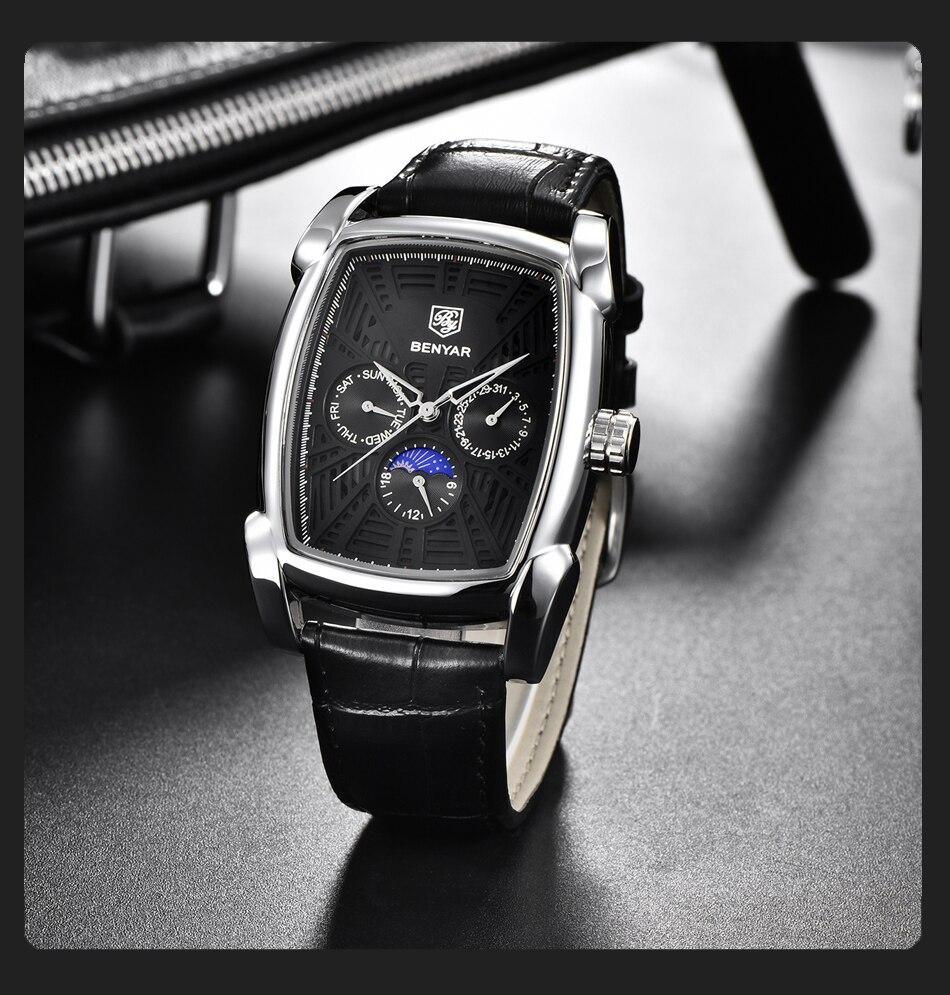 Montre carrée de luxe pour homme, analogique, étanche, à quartz, sport, bracelet en cuir élégant, design business pour homme