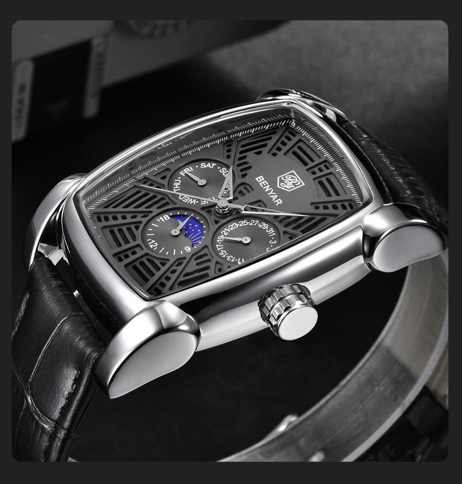 Montre carrée de luxe pour homme, analogique, étanche, à quartz, sport, bracelet en cuir élégant, design business pour homme