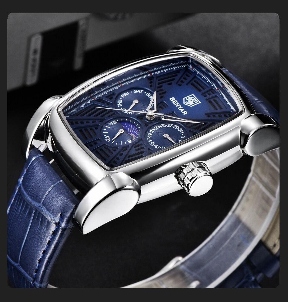 Montre carrée de luxe pour homme, analogique, étanche, à quartz, sport, bracelet en cuir élégant, design business pour homme