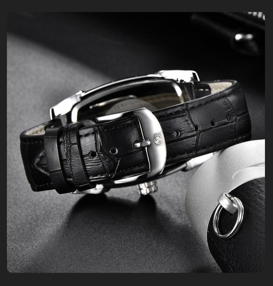 Montre carrée de luxe pour homme, analogique, étanche, à quartz, sport, bracelet en cuir élégant, design business pour homme