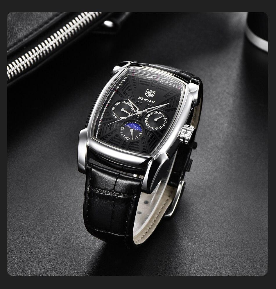 Montre carrée de luxe pour homme, analogique, étanche, à quartz, sport, bracelet en cuir élégant, design business pour homme