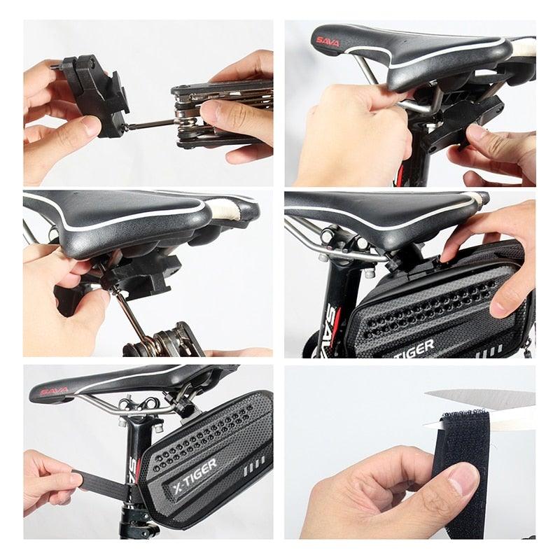 Sac de vélo étanche pour vélo de route 1,2 L Grande capacité Sac arrière sous la selle pour accessoires de vélo Sacoche de selle de vélo Pochette de selle de vélo pour rangement d'accessoires de vélo de montagne et de route