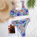 Maillot de bain bikini taille haute bleu moderne push-up femme ensemble bikini imprimé dragon maillot de bain rétro femme maillots de bain bikini taille haute push-up torsadé deux pièces maillots de bain gainants