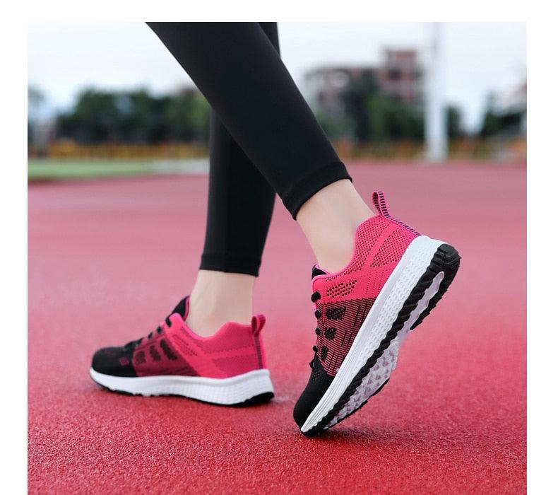 Baskets plates élégantes pour femme, chaussures de tennis décontractées, été, à lacets, en maille, légères et respirantes, confortables, antidérapantes, légères, baskets athlétiques en maille respirante.