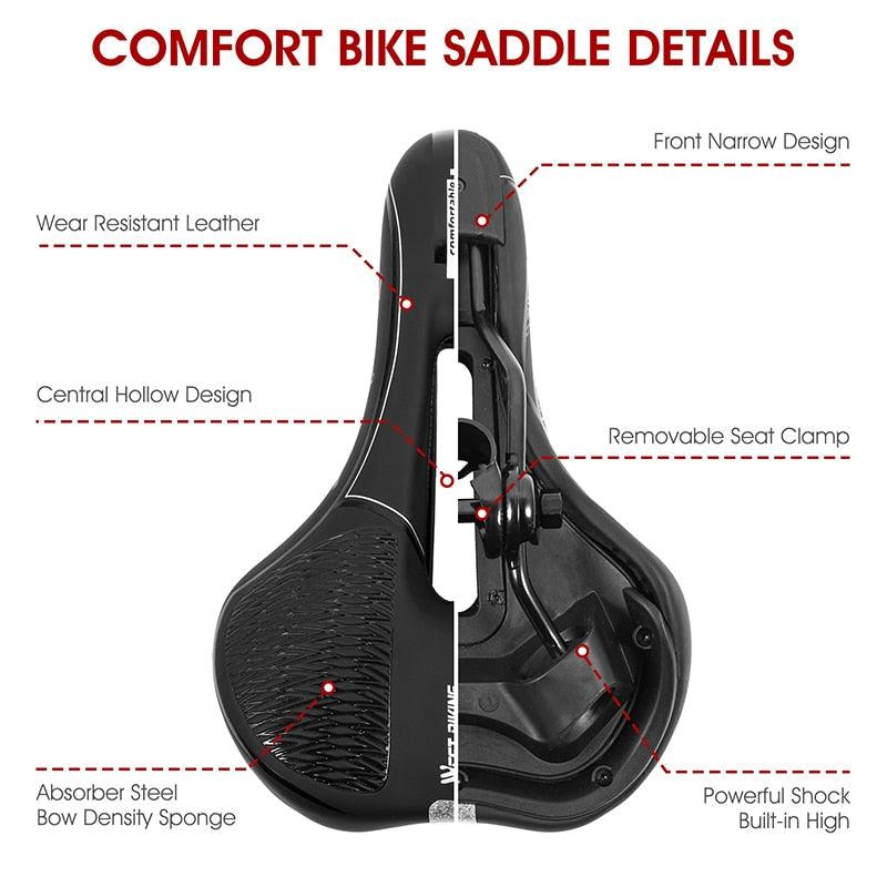 Selle de vélo de montagne de route, en cuir PU, coussin de cyclisme confortable, antichoc, rembourré de gel, pour hommes, selle de vélo confortable, antidérapante, étanche, pour VTT.
