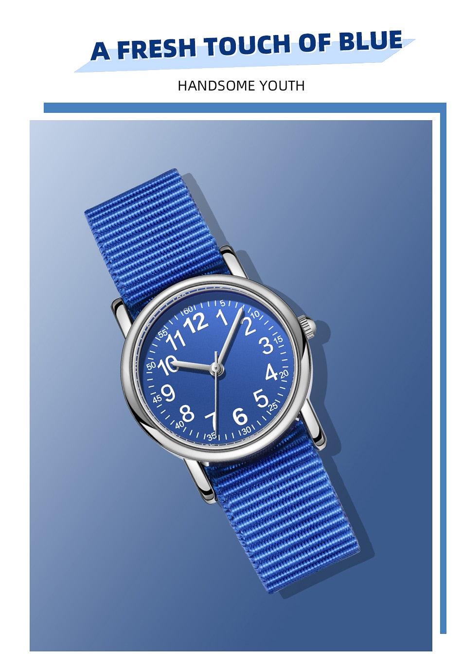 Montres à Quartz Faciles à Lire Bracelet en Nylon Résistant à la Transpiration Mouvement Analogique Montre Pour Filles Garçons Ados Montre-Bracelet Minimaliste Avec Bracelet Souple Montre d'Apprentissage Montre Première Montre Bracelet en Tissu Doux