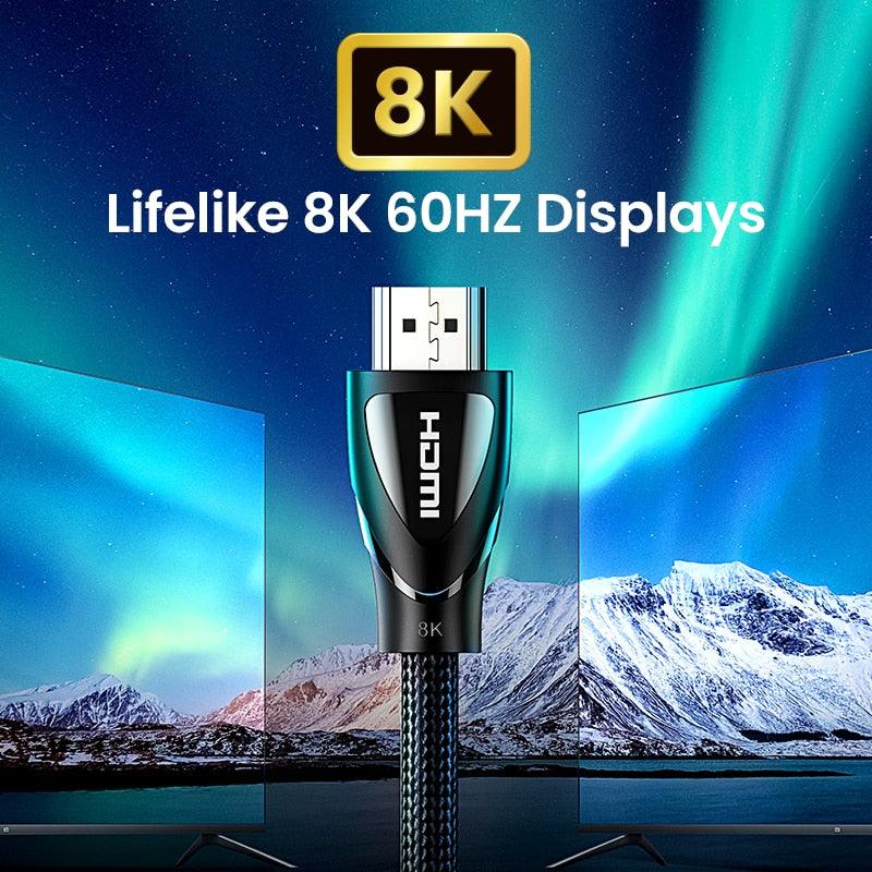 Câble HDMI Noir 2.1 8K60Hz 4K120Hz Répartiteur HDMI HDR10 48Gbps Ultra Haute Vitesse 4K 120Hz Câble HDMI Tressé Dynamic HDR Vision HDR 10 Compatible avec TV UHD Console de Jeu