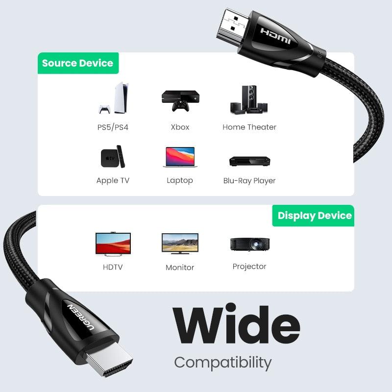 Câble HDMI Noir 2.1 8K60Hz 4K120Hz Répartiteur HDMI HDR10 48Gbps Ultra Haute Vitesse 4K 120Hz Câble HDMI Tressé Dynamic HDR Vision HDR 10 Compatible avec TV UHD Console de Jeu