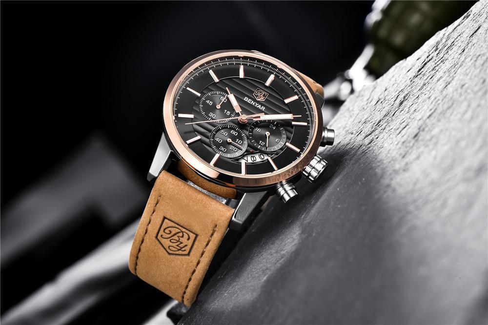 Montres de Luxe pour Hommes, Montre Tendance Étanche pour Hommes, Décontractée Sport Bracelet en Cuir