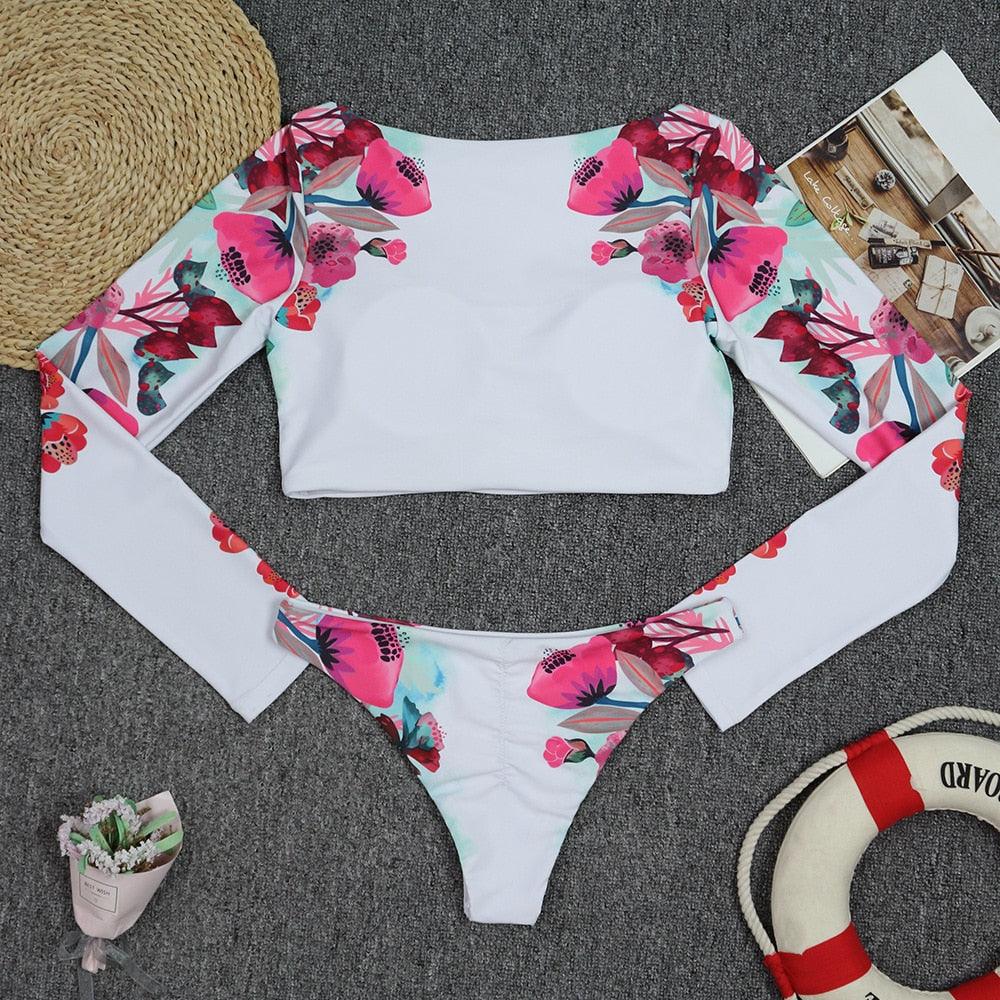 Maillot de bain de surf pour femme Bikini manches longues Maillot de bain imprimé tigre Push Up Maillot de bain d'été deux pièces Rash Guard de surf Bikini manches longues Ensemble maillot de bain