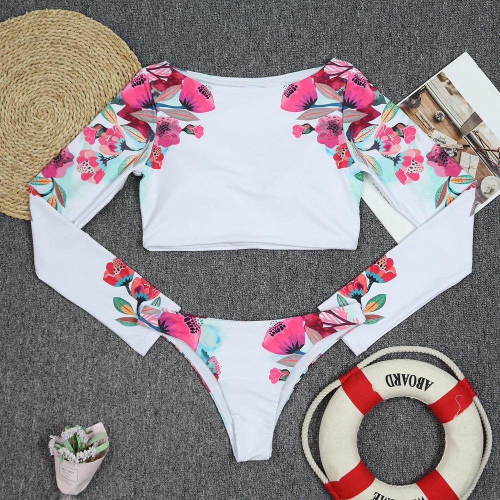 Maillot de bain de surf pour femme Bikini manches longues Maillot de bain imprimé tigre Push Up Maillot de bain d'été deux pièces Rash Guard de surf Bikini manches longues Ensemble maillot de bain
