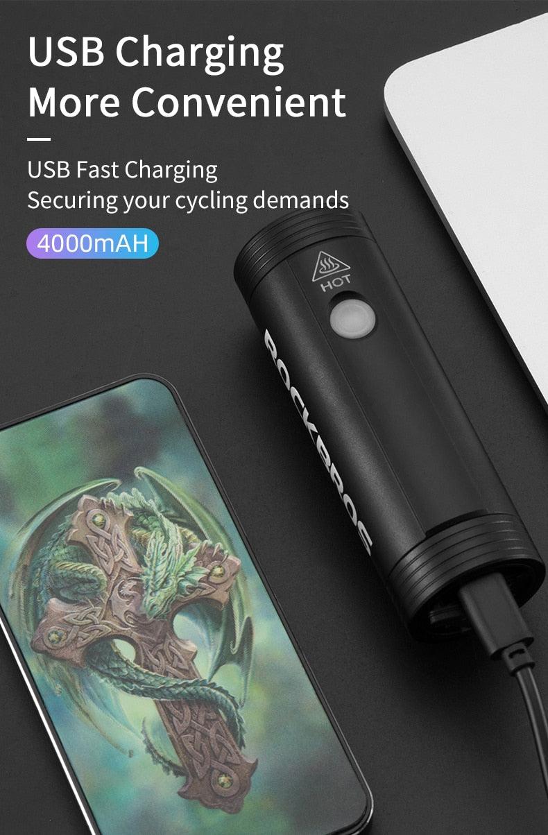 Lampe frontale de vélo étanche rechargeable par USB Phare de vélo Lampe de poche LED Lampe de vélo rechargeable par USB Phare avant de vélo Lampe de phare de vélo LED 2000 mAh
