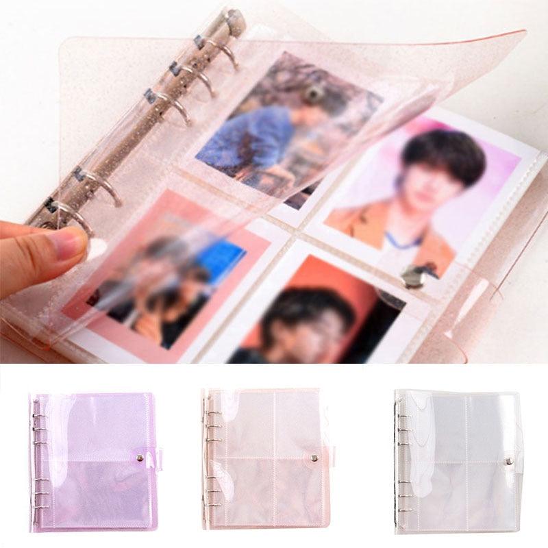 Album photo 100/200 pochettes 3/5 pouces, mini étui pour photos, rangement de cartes de visite, livre de collection pour photocards, reliure 6 anneaux brillante et transparente, carnet rechargeable, album photo