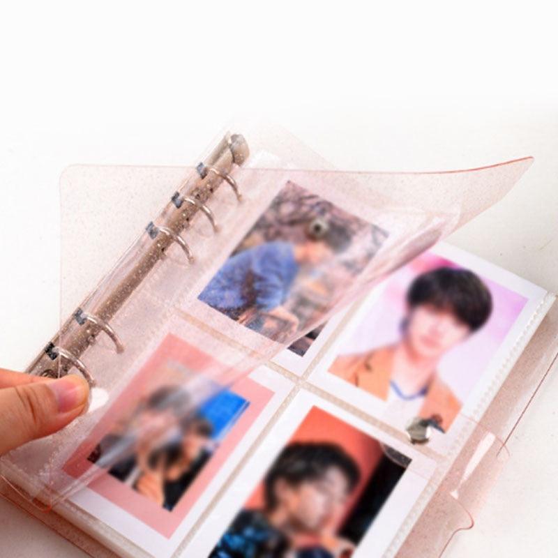Album photo 100/200 pochettes 3/5 pouces, mini étui pour photos, rangement de cartes de visite, livre de collection pour photocards, reliure 6 anneaux brillante et transparente, carnet rechargeable, album photo