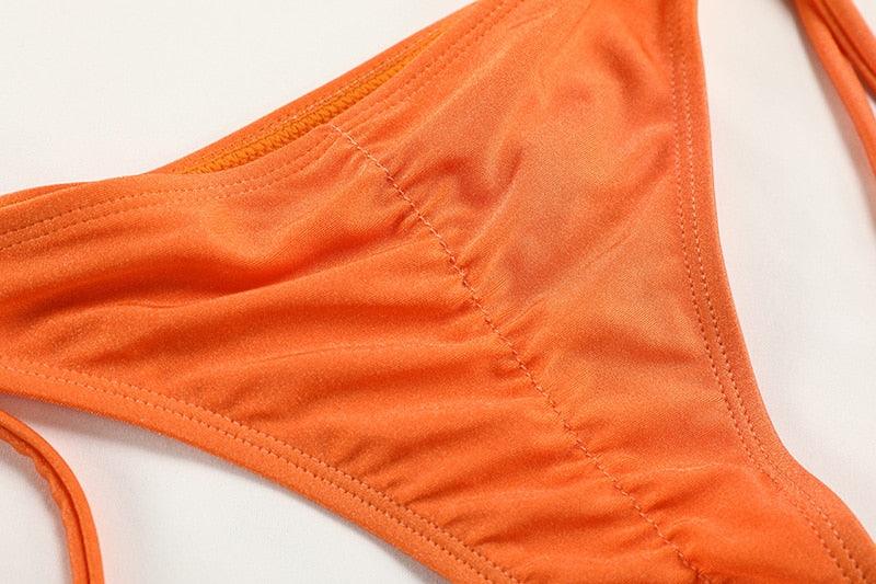Maillot de bain bikini de luxe d'été pour femmes, ensemble bikini plissé, ensemble bikini deux pièces côtelé, devant et dos à nouer, bikini triangle, maillot de bain charmant pour femmes, bikinis à lacets pour la plage