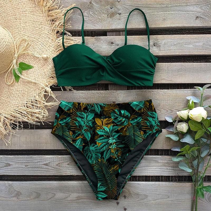 Bikini Maillot de Bain Femme Push Up Ensemble Bikini Taille Haute Maillots de Bain Deux Pièces Femme Maillot de Bain Imprimé Uni Rembourré Push-Up Maillot de Bain Volanté Beachwear