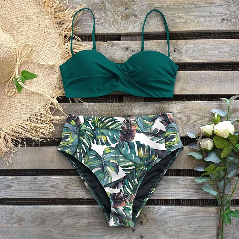 Bikini Maillot de Bain Femme Push Up Ensemble Bikini Taille Haute Maillots de Bain Deux Pièces Femme Maillot de Bain Imprimé Uni Rembourré Push-Up Maillot de Bain Volanté Beachwear