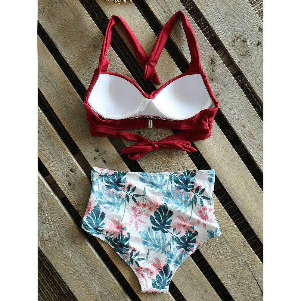 Maillots de bain taille haute, nouveau maillot de bain licou pour femme, ensemble bikini femme imprimé, maillot de bain d'été deux pièces pour femme, maillots de bain taille haute avec bas de bikini à licou et à enrouler.