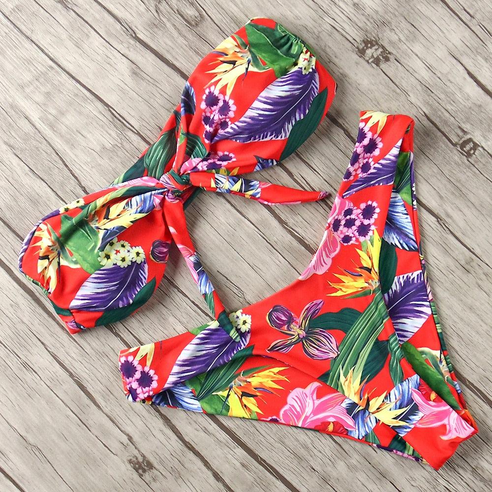 Ensemble de bikini solide Maillot de bain femme Bikini Maillot de bain femme Haut court Licou Maillot de bain Maillot de bain Bikini Coupe haute Maillot de bain taille haute Grande taille Maillot de bain d'été
