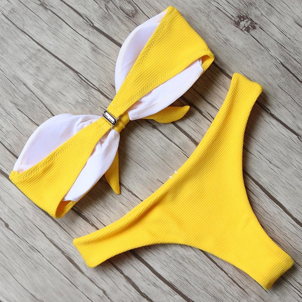 Ensemble de bikini solide Maillot de bain femme Bikini Maillot de bain femme Haut court Licou Maillot de bain Maillot de bain Bikini Coupe haute Maillot de bain taille haute Grande taille Maillot de bain d'été