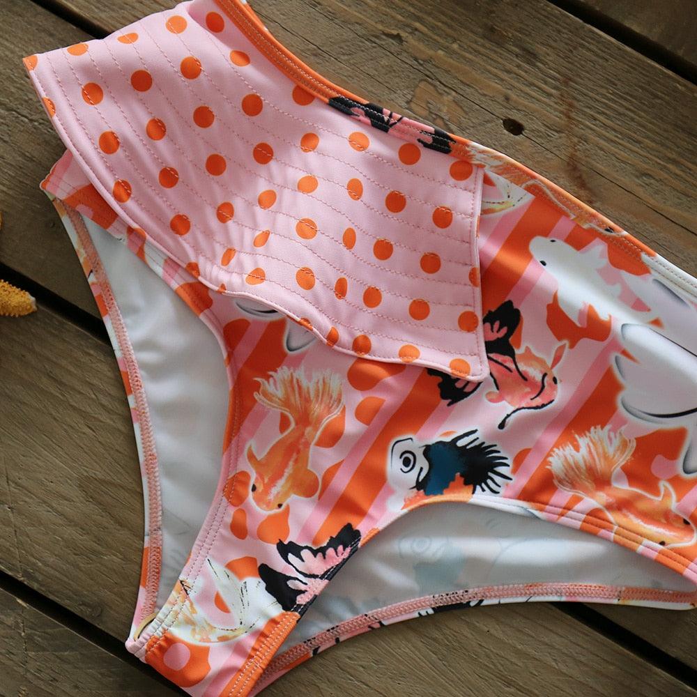 Ensemble bikini deux pièces à volants pour femme, maillot de bain push-up rembourré à imprimé floral, maillot de bain de plage, bikini triangle à nouer sur le côté et string échancré