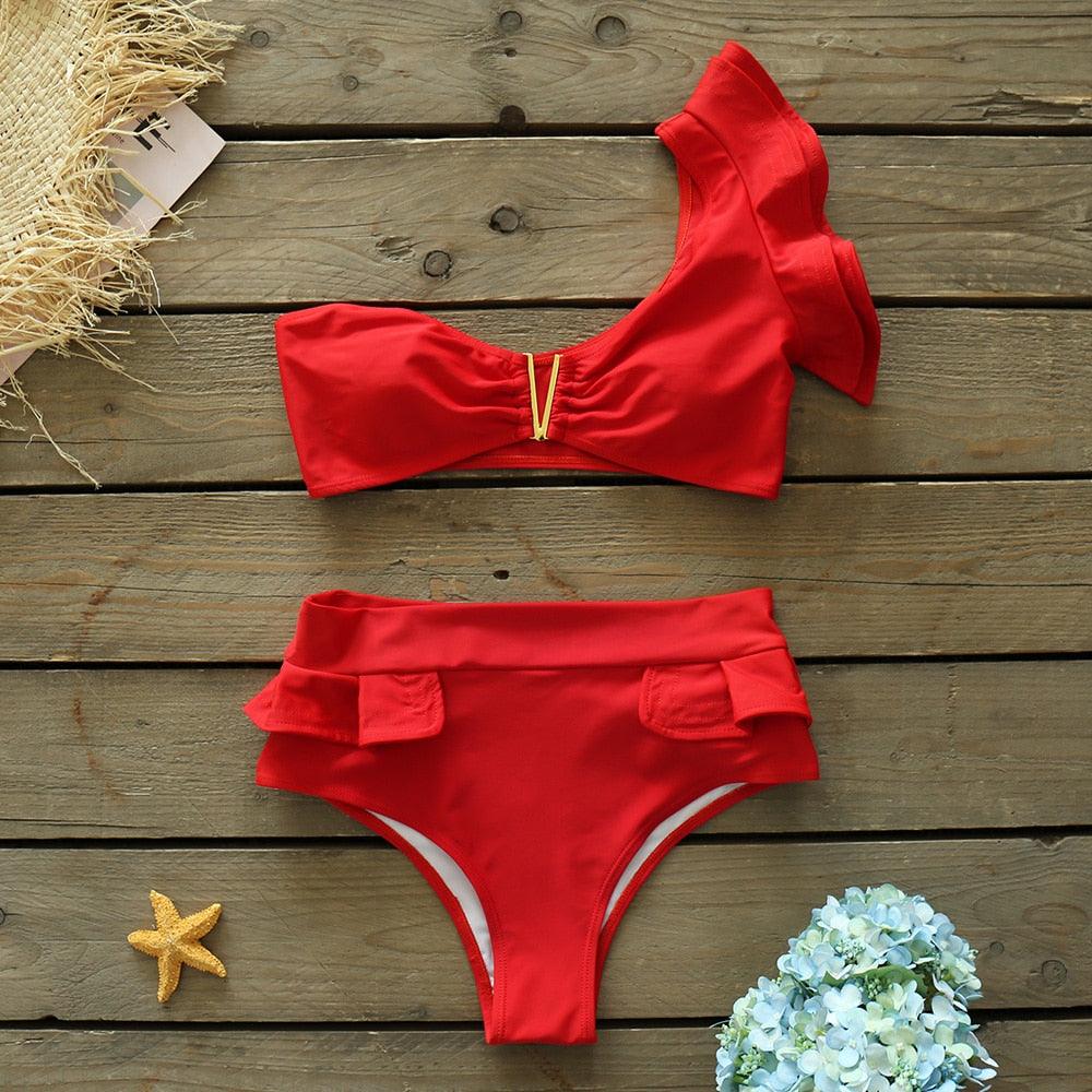 Ensemble bikini deux pièces à volants pour femme, maillot de bain push-up rembourré à imprimé floral, maillot de bain de plage, bikini triangle à nouer sur le côté et string échancré