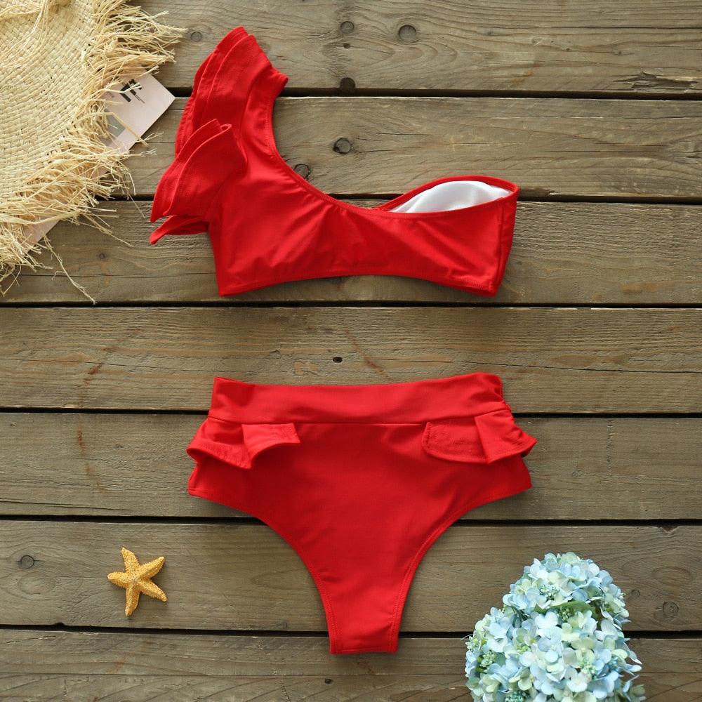Ensemble bikini deux pièces à volants pour femme, maillot de bain push-up rembourré à imprimé floral, maillot de bain de plage, bikini triangle à nouer sur le côté et string échancré