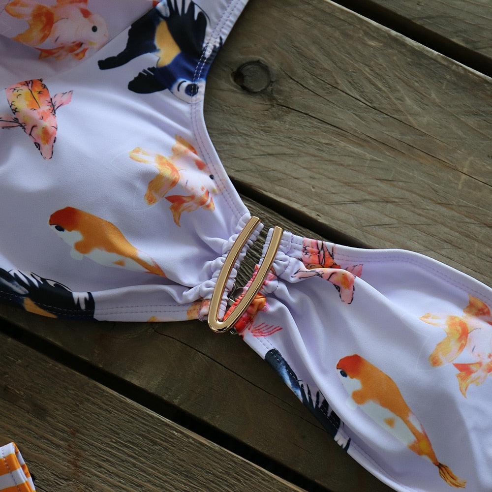Ensemble bikini deux pièces à volants pour femme, maillot de bain push-up rembourré à imprimé floral, maillot de bain de plage, bikini triangle à nouer sur le côté et string échancré
