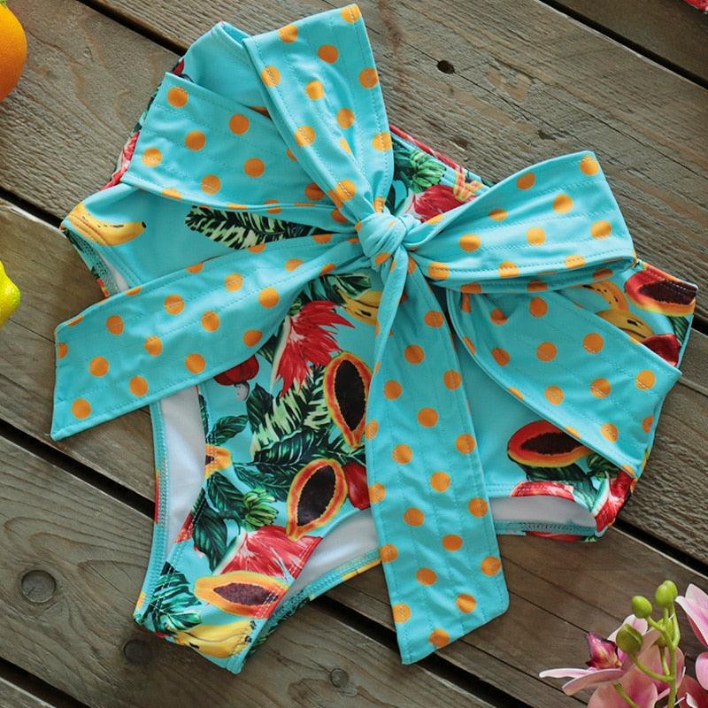 Ensemble bikini deux pièces à volants pour femme, maillot de bain push-up rembourré à imprimé floral, maillot de bain de plage, bikini triangle à nouer sur le côté et string échancré