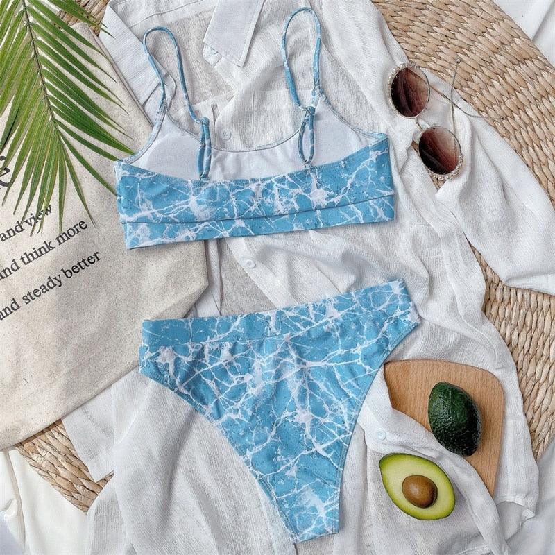 Maillot de bain bikini taille haute bleu moderne push-up femme ensemble bikini imprimé dragon maillot de bain rétro femme maillots de bain bikini taille haute push-up torsadé deux pièces maillots de bain gainants