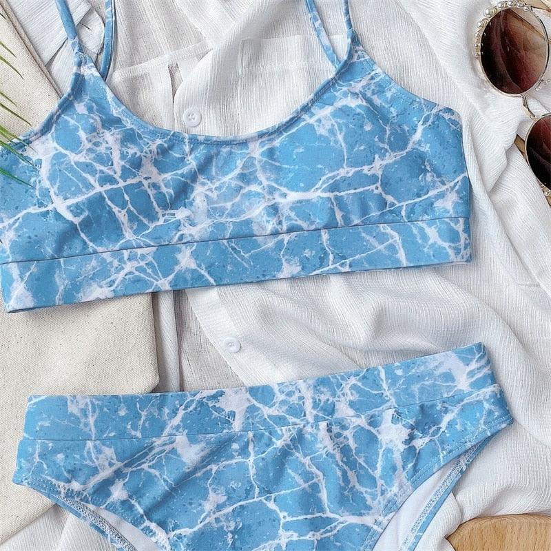 Maillot de bain bikini taille haute bleu moderne push-up femme ensemble bikini imprimé dragon maillot de bain rétro femme maillots de bain bikini taille haute push-up torsadé deux pièces maillots de bain gainants