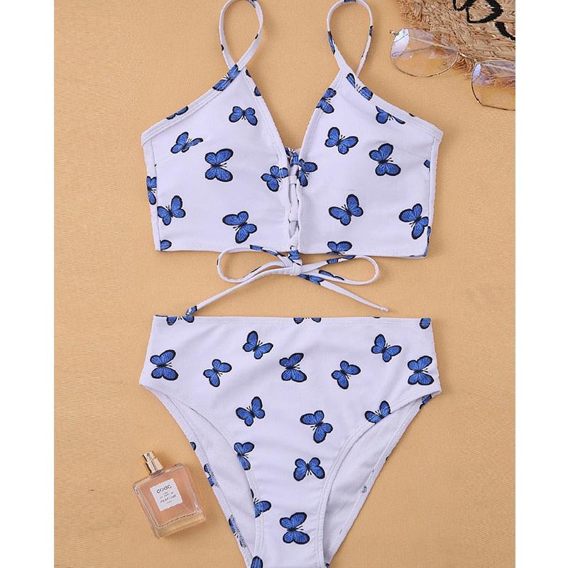 Maillot de bain bikini taille haute bleu moderne push-up femme ensemble bikini imprimé dragon maillot de bain rétro femme maillots de bain bikini taille haute push-up torsadé deux pièces maillots de bain gainants