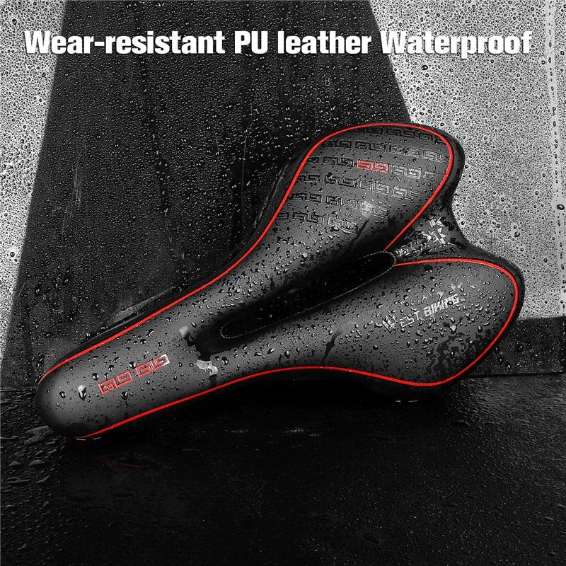 Selle de vélo de montagne de route, en cuir PU, coussin de cyclisme confortable, antichoc, rembourré de gel, pour hommes, selle de vélo confortable, antidérapante, étanche, pour VTT.